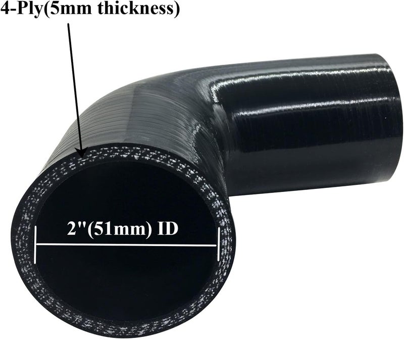 YSIL 2" to 2.5" 90 Degree Elbow Coupler Silicone Hose 4-Ply Reinforced Turbo Intercooler Intake Piping with T-Bolt Clamps 5MM Thickness - Image 3